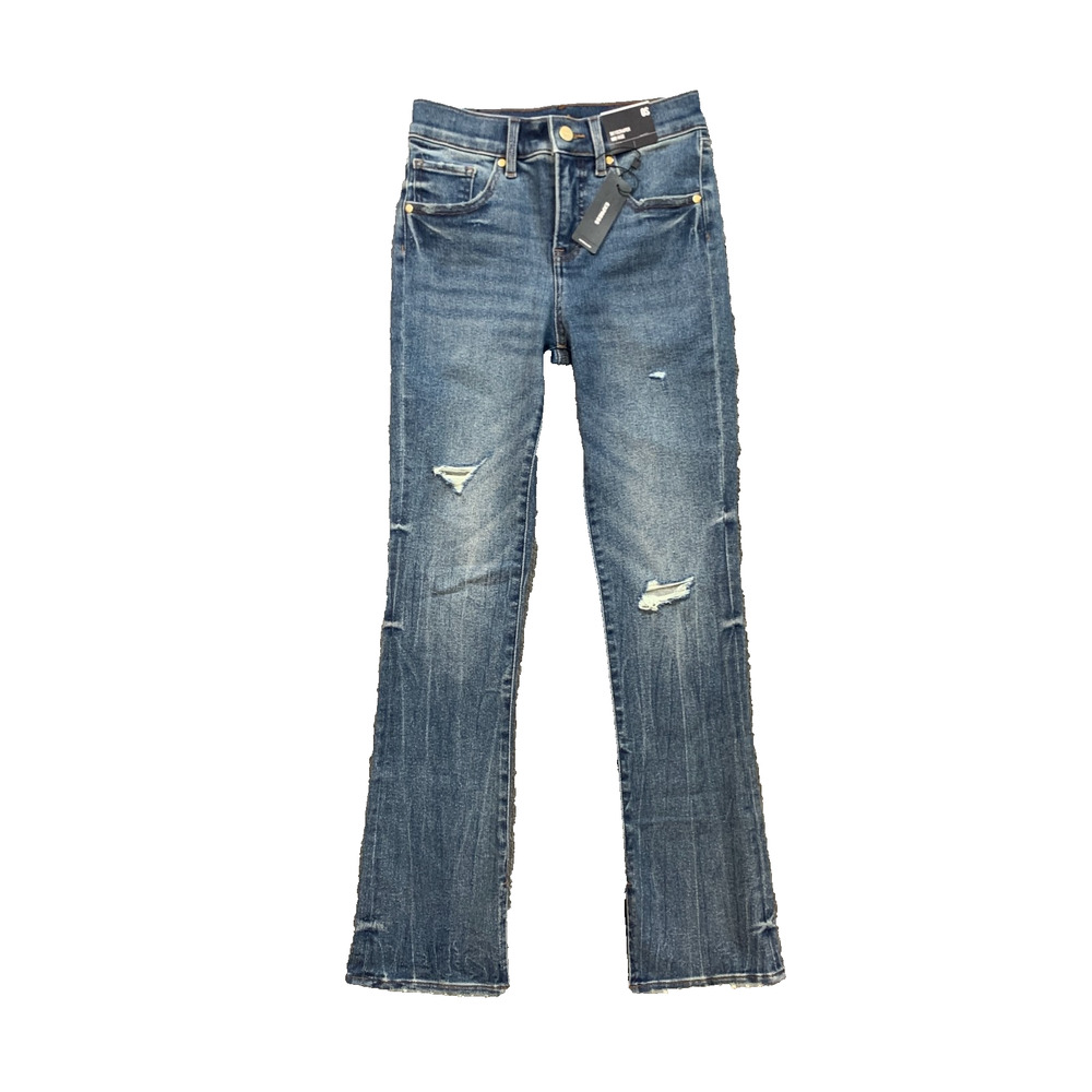 Express Jeans Women 0 S Short Denim Ripped Skyscraper Mid Rise Slit Hem Kick
